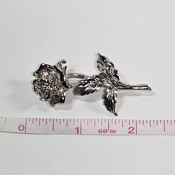 Vintage Silver Brooch Pin 3D Rose Flower - Picture 3 of 3